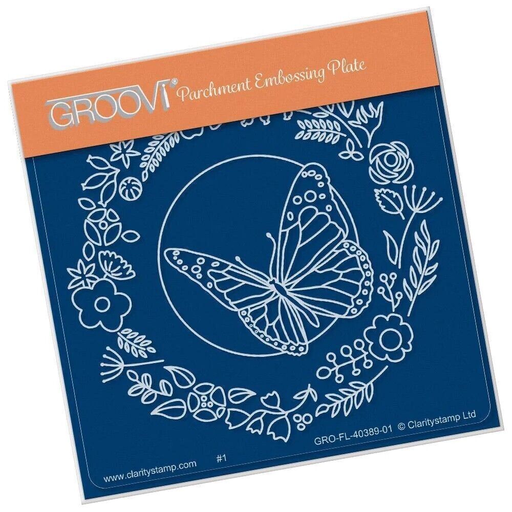 Clarity Stamps Groovi Pergamena Rilievo A6 Piastra Bambino Farfalla Ghirlanda