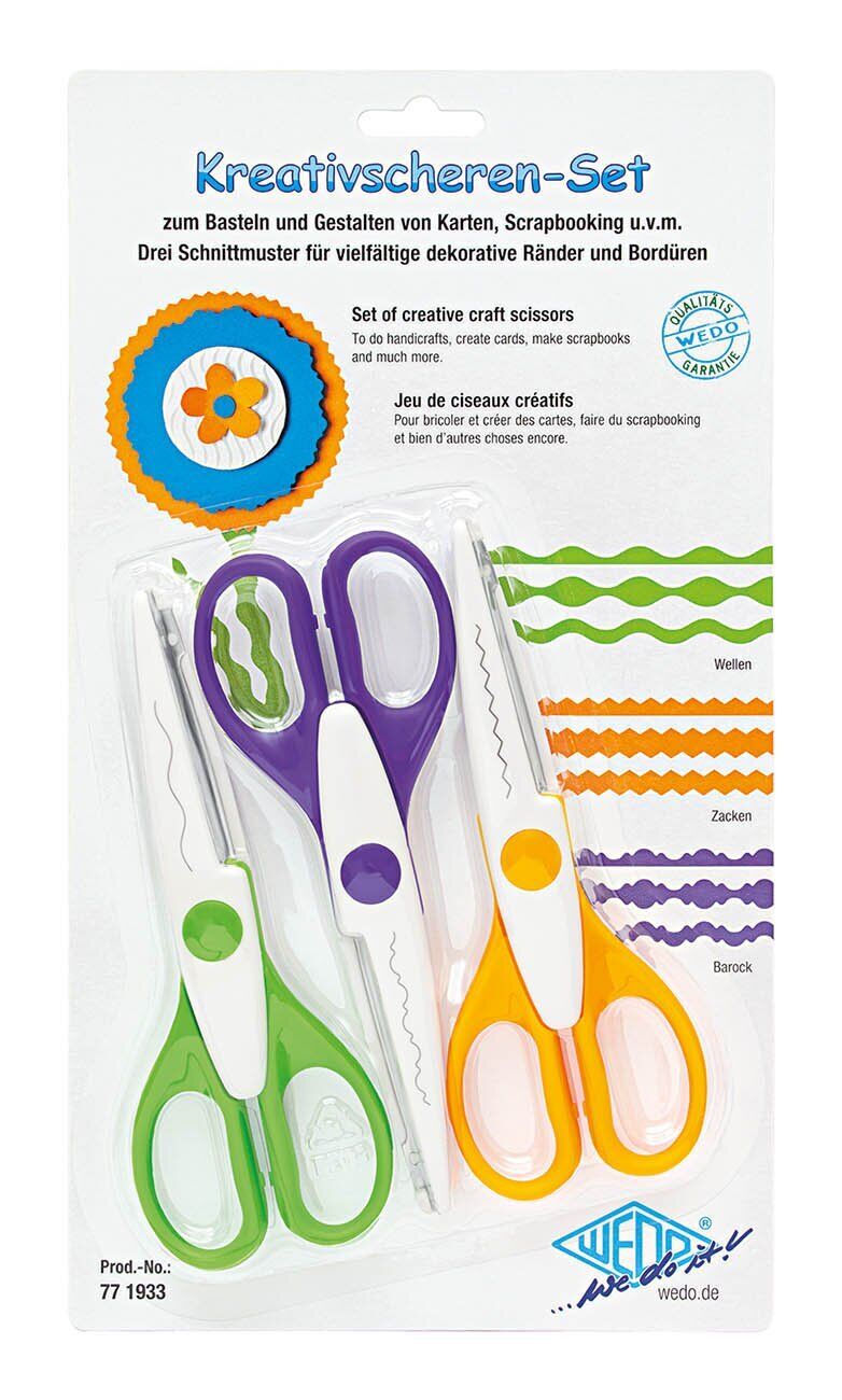 WEDO 77 1933 Set of 3 Creative Scissors Wavy Cut, Serrated Cut and Deckle Cut Gr