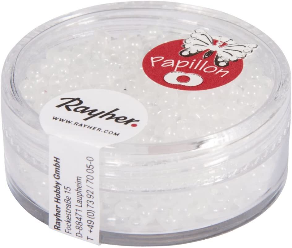 RAYHER - 18 GRAMMI - ROCAILLE PAPILLON IN VETRO CON FORO Ø2MM - COLORE BIANCO...