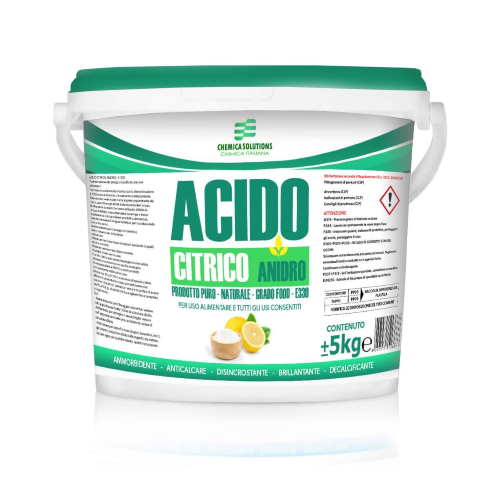 Acido Citrico ANIDRO 100% E330 Naturale Barattolo da 5KG CHEMICA SOLUTIONS