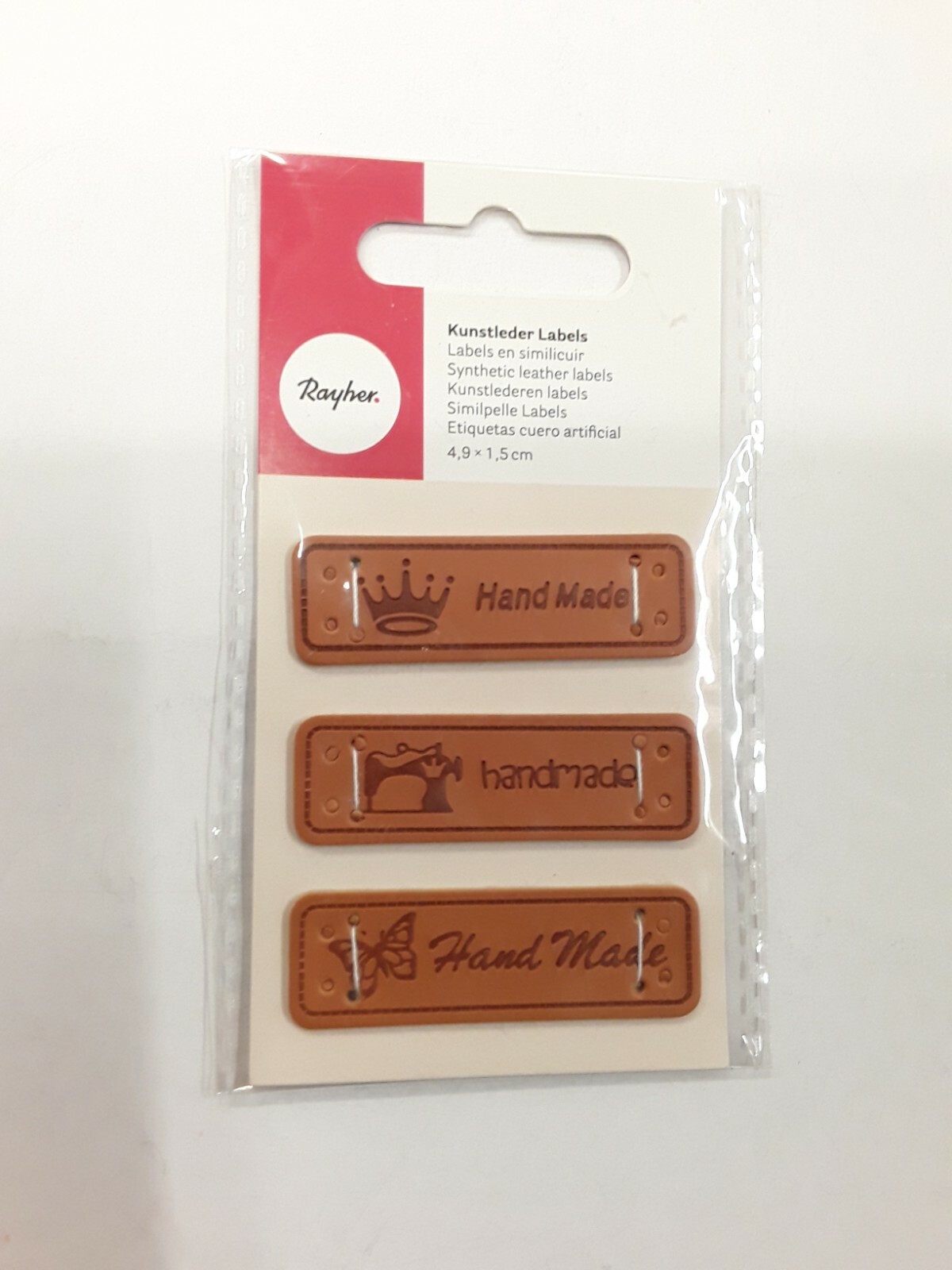 Etichette similpelle  dicitura " in inglese " hand made"  con 3 motivi diversi