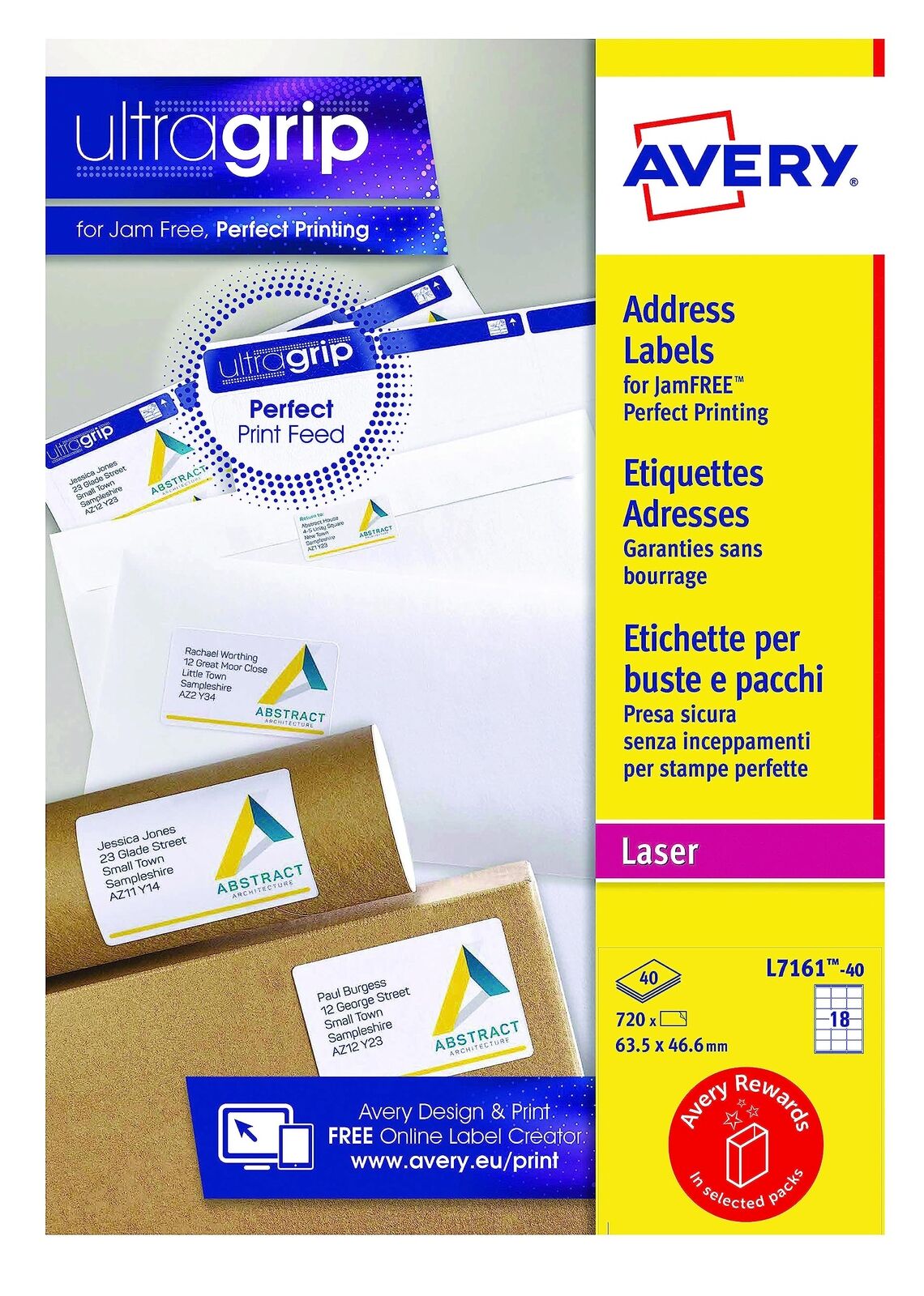 Avery Self-Adhesive Address Mailing Labels, Laser Printers, 18 Labels Per A4 She