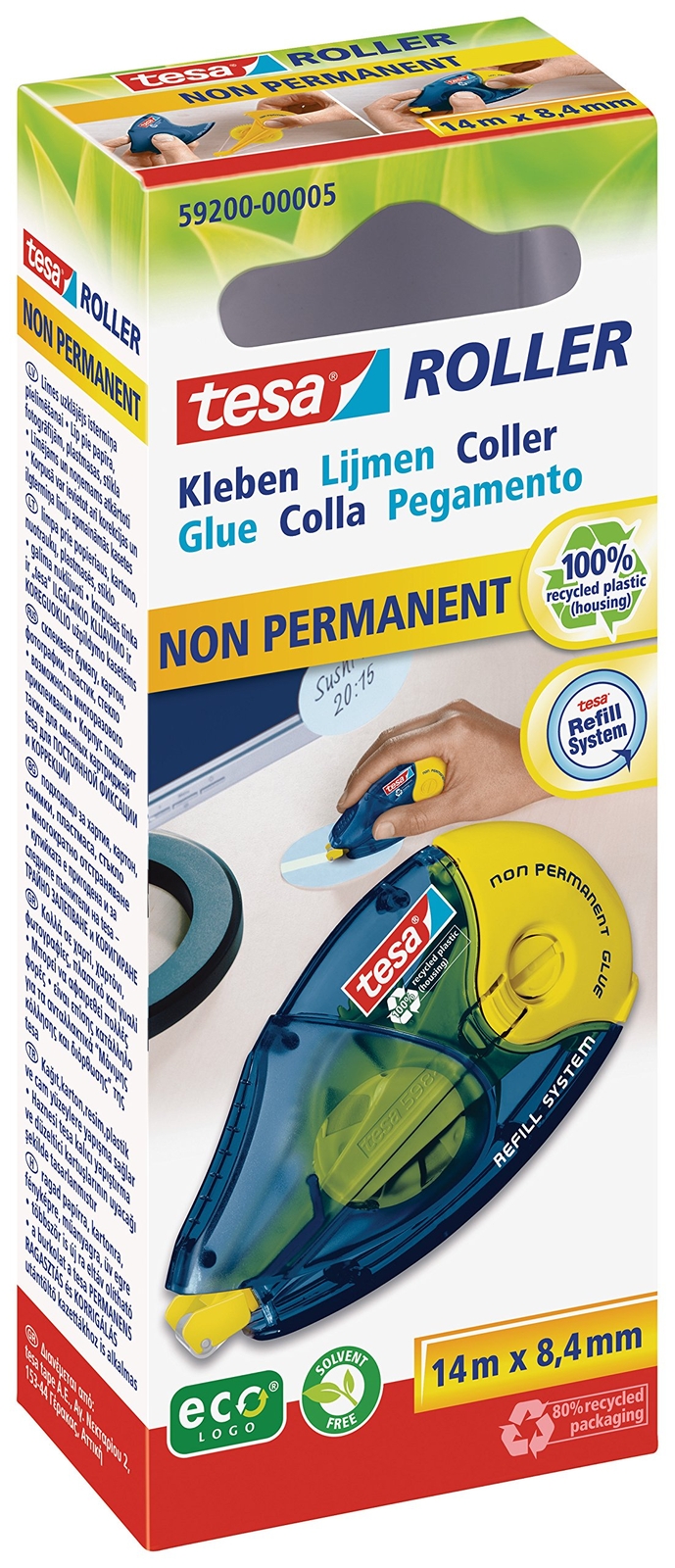 Tesa 59200-00005 Glue Roller Environmentally Friendly ecoLogo Non-Permanent, 14