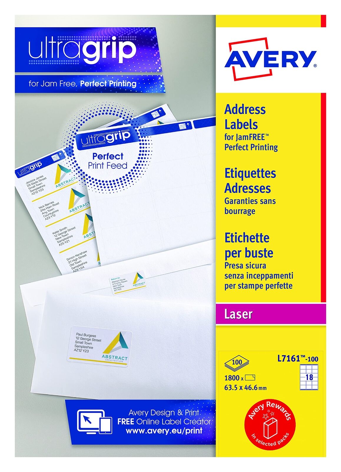 Avery Self Adhesive Address Mailing Labels, Laser Printers, 18 Labels Per A4 She