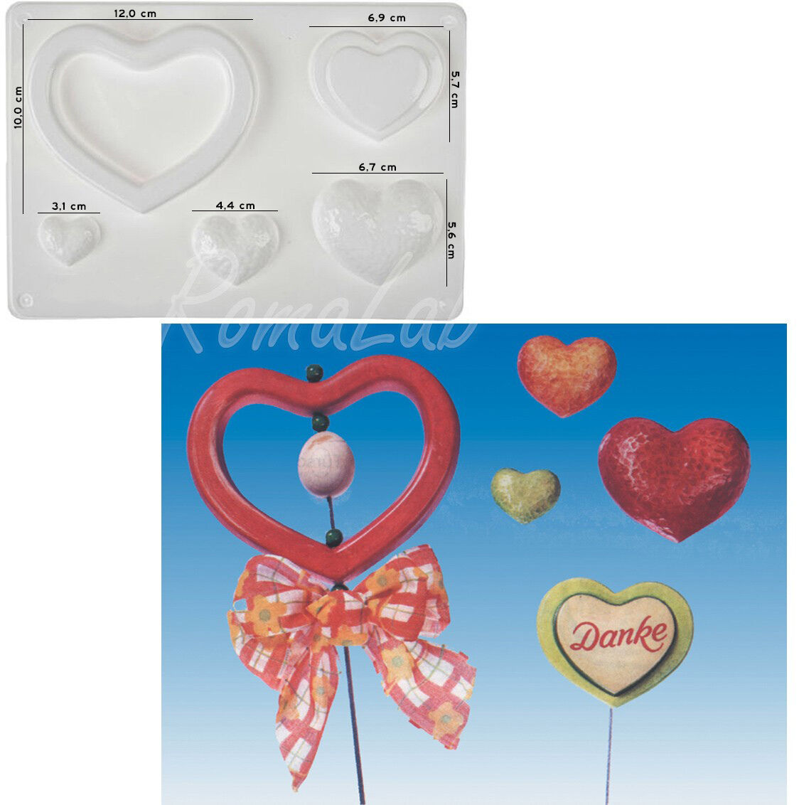 STAMPO con 5 FORMINE cuori amore per colate di gesso formine stampo formina