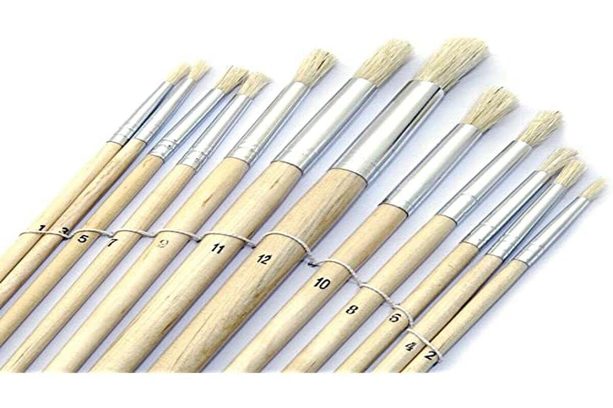 artico Set of 12 Numbered Brushes Round Tip Wooden Handle Multicoloured Unique