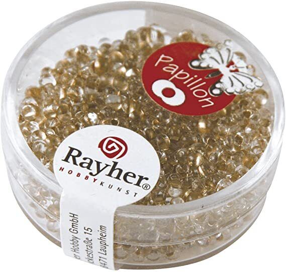 RAYHER - 18 GRAMMI - ROCAILLE PAPILLON IN VETRO CON FORO ARGENTATO Ø2x4MM - C...
