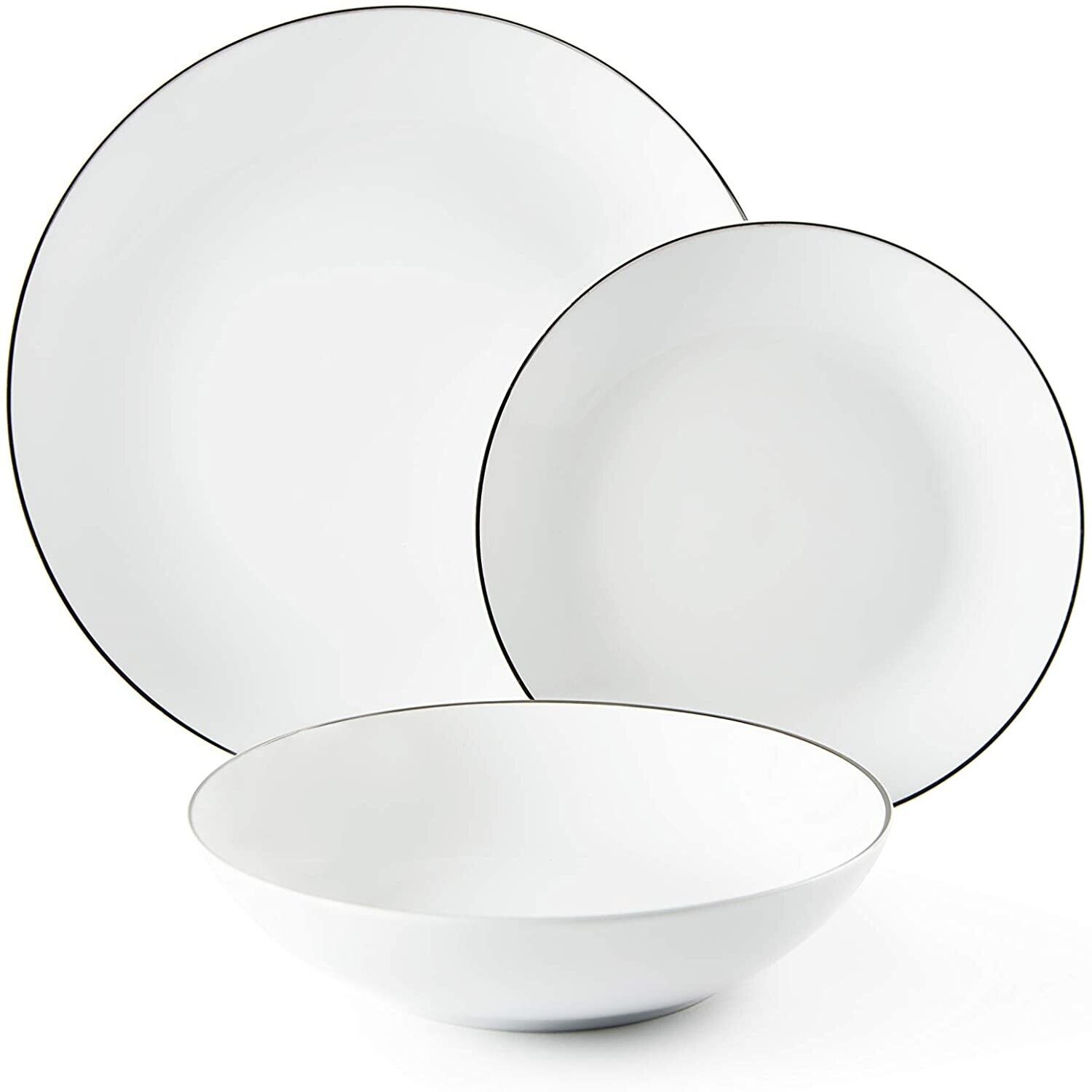 Excelsa Platinum Servizio Piatti 18 Pezzi, Porcellana, Bianchi con Bordo Argento