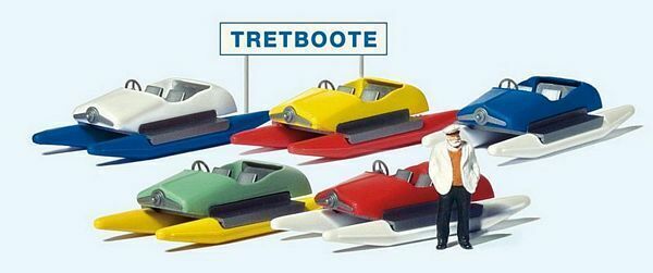 Preiser 10685 Ho Scala Pedale Barca Noleggio W/Tedesco Segnale 5 Imbarcazioni