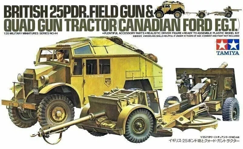 TAMIYA 1:35 KIT MEZZO MILITARE BRITISH 25DPR.FIELD GUN & QUAD GUN TRACTOR 35044