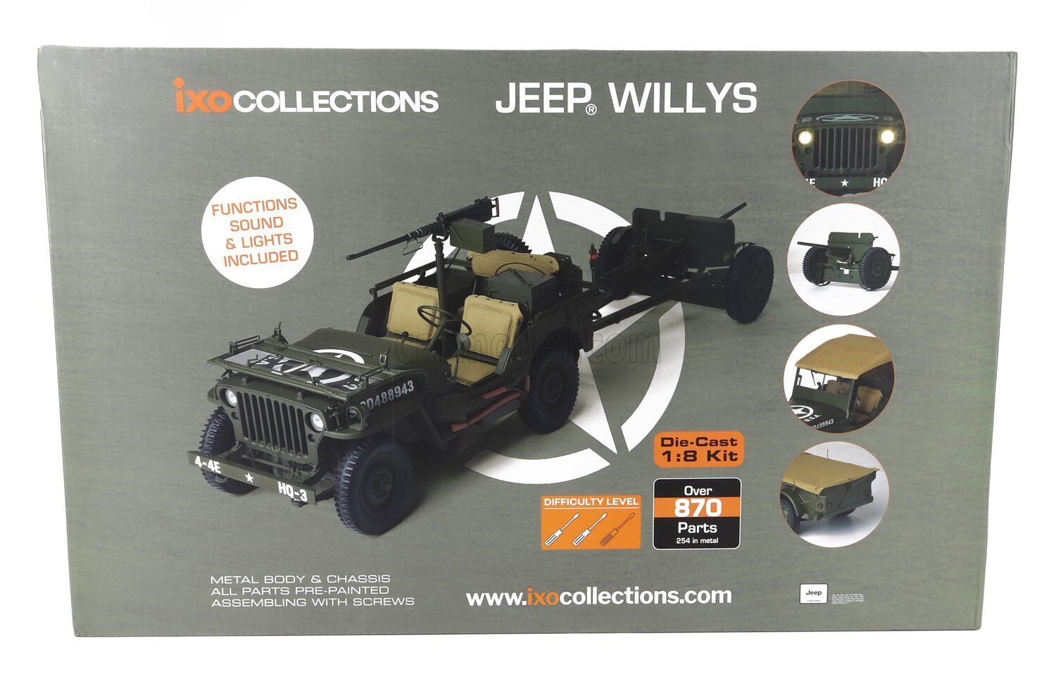 1/8 IXO-MODELS - JEEP - WILLYS USA ARMY WITH TRAILER 1941 - WITH LIGHT 20010105