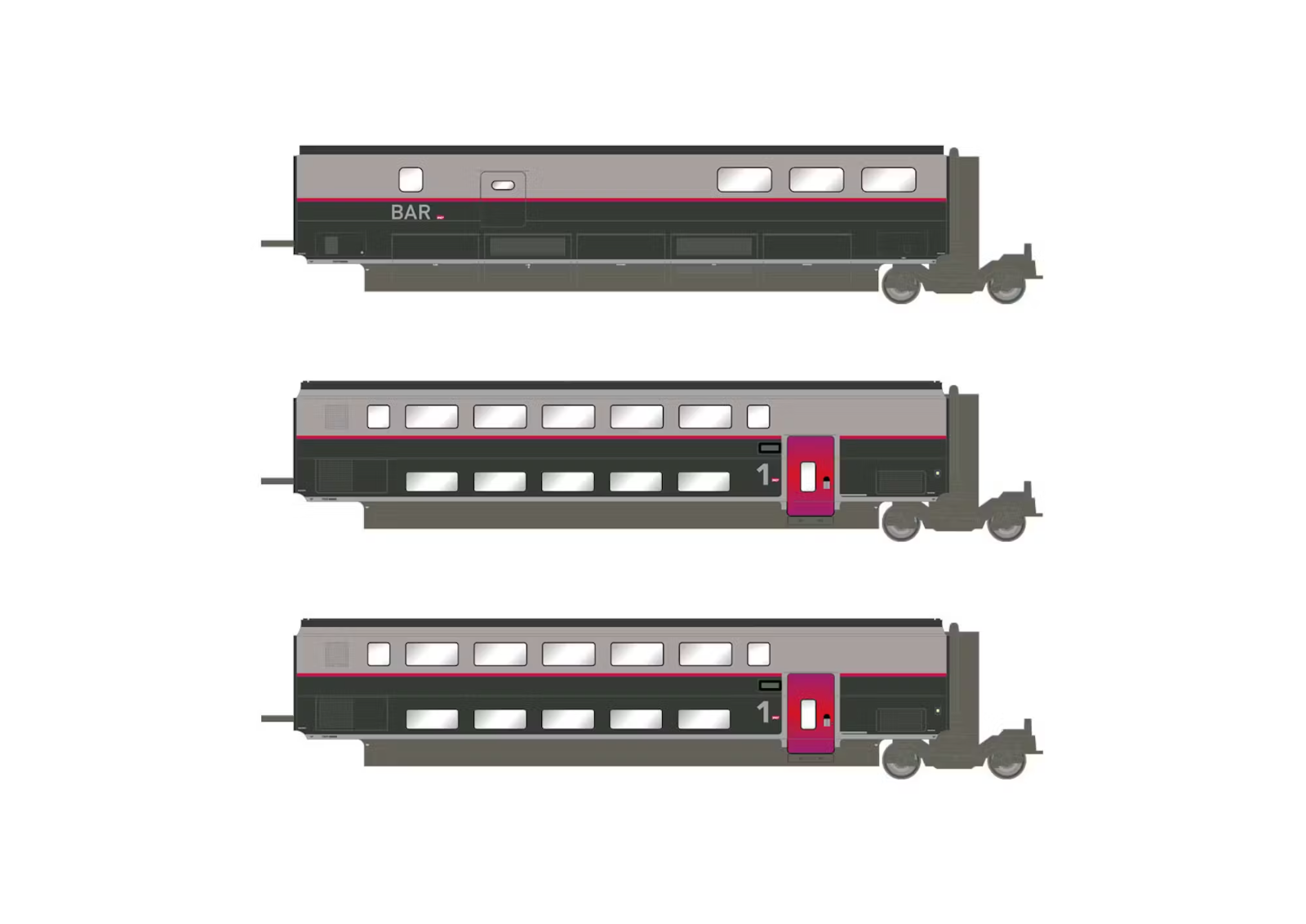 JOUEF  HJ3016   SNCF, set 3 carrozze aggiuntive, TGV Duplex Carmillon, "inOui",