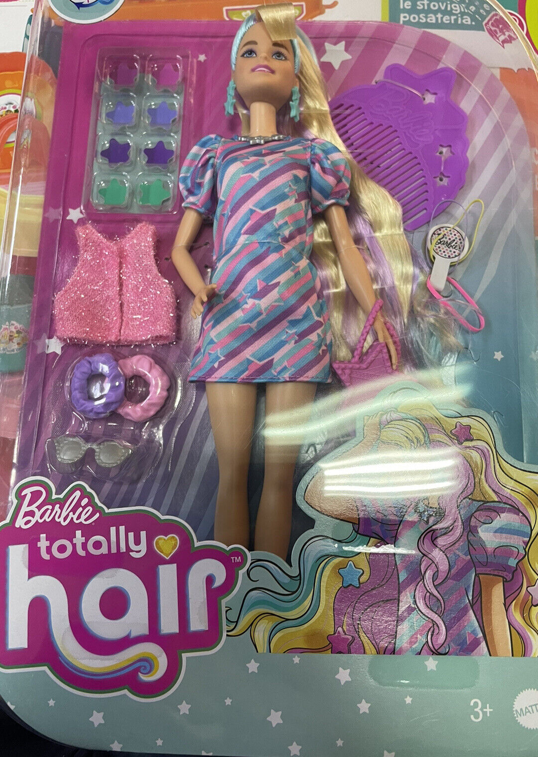 Barbie Super Chioma con abito a stelle capelli fantasia lunghi 20cm 15 accessori
