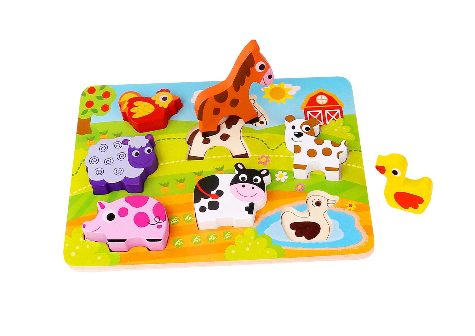 Andreu Toys 921 TKC479 Tooky Toy Chunky Puzzle - Farm EA Wooden Farm-8pcs, Multi