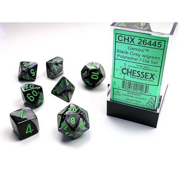 Polyhedral Dice: Gemini - Black-Grey with Green (7)