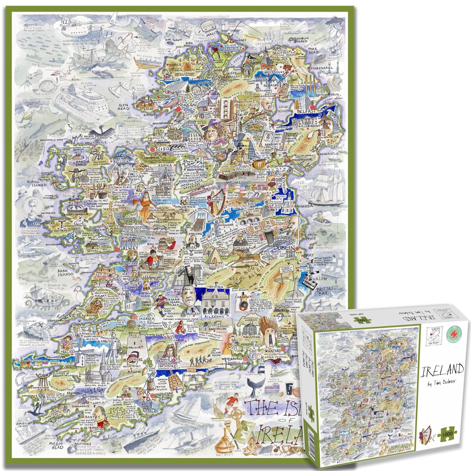 1000 Piece Jigsaw Puzzle - Comical Map Of Ireland Artwork By Tim Bulmer - Comica