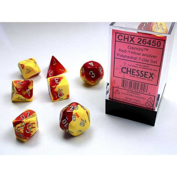Polyhedral Dice: Gemini - Red-Yellow with Silver (7)