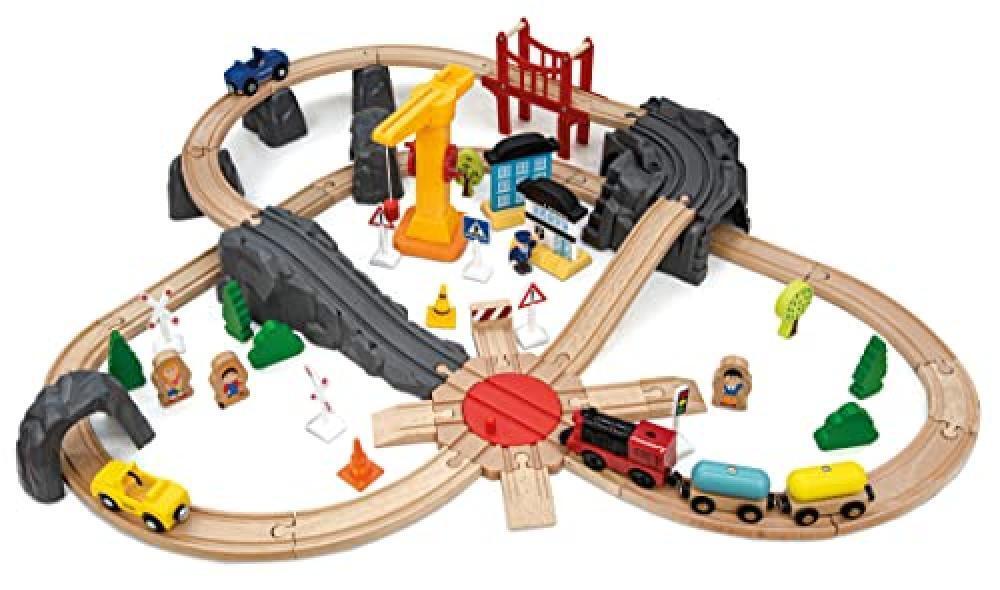 Teorema 40605 - Trenino in legno con locomotiva a batteria e 70 accessori - NUOV