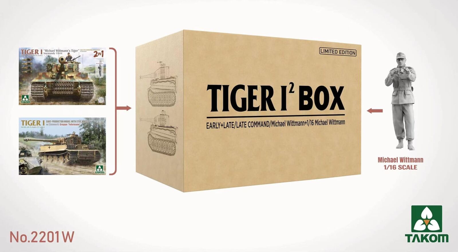 Takom - Tiger I  big box 2 kits 1:35  + 1:16  M. Wittmann figure