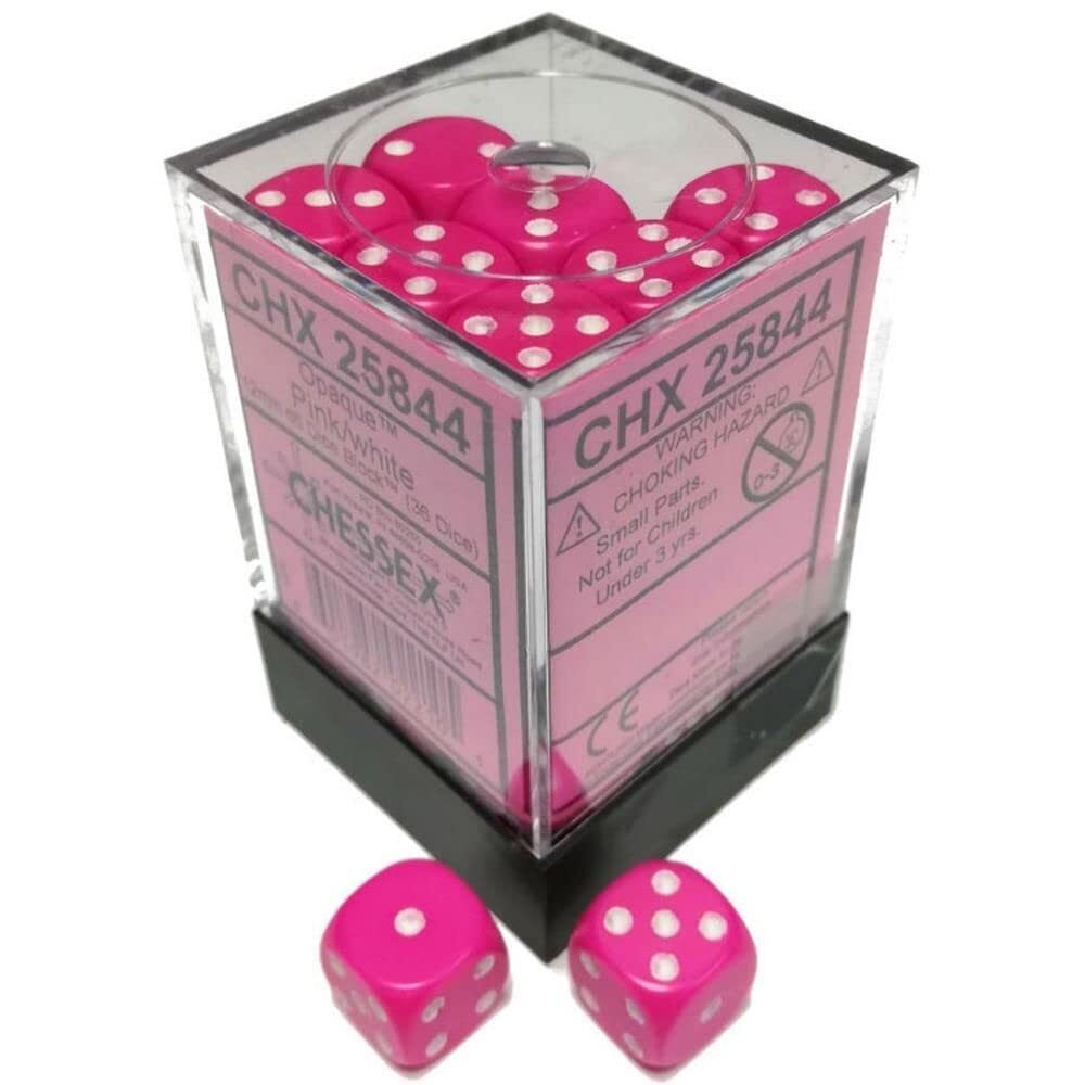 DND Dice Set-Chessex D&D Dice-12mm Opaque Pink and White Plastic Polyhedral Dice