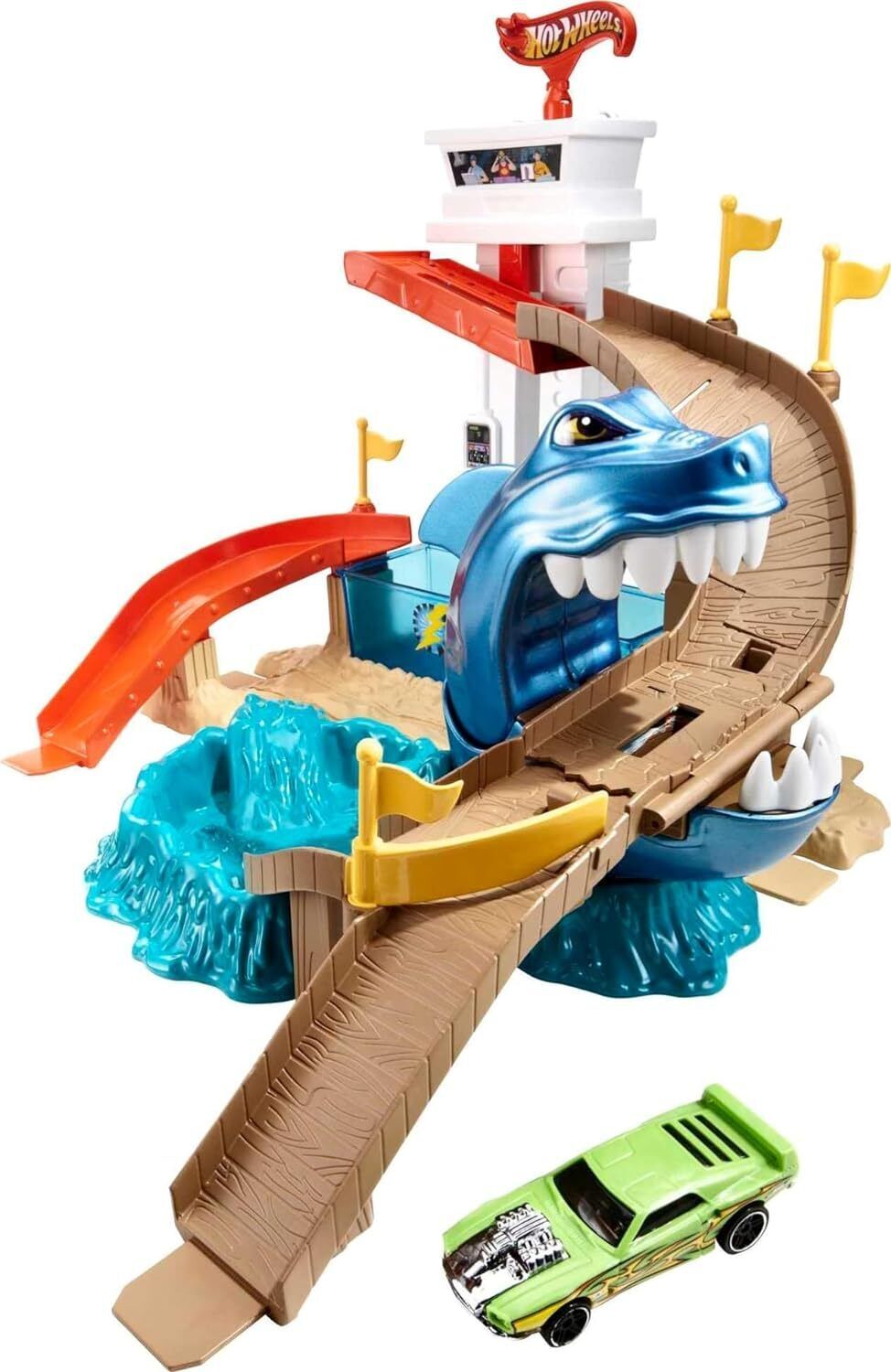 Hot Wheels- Playset Lo Squalo Sta Attaccando, Pista con Macchinina Cambia...