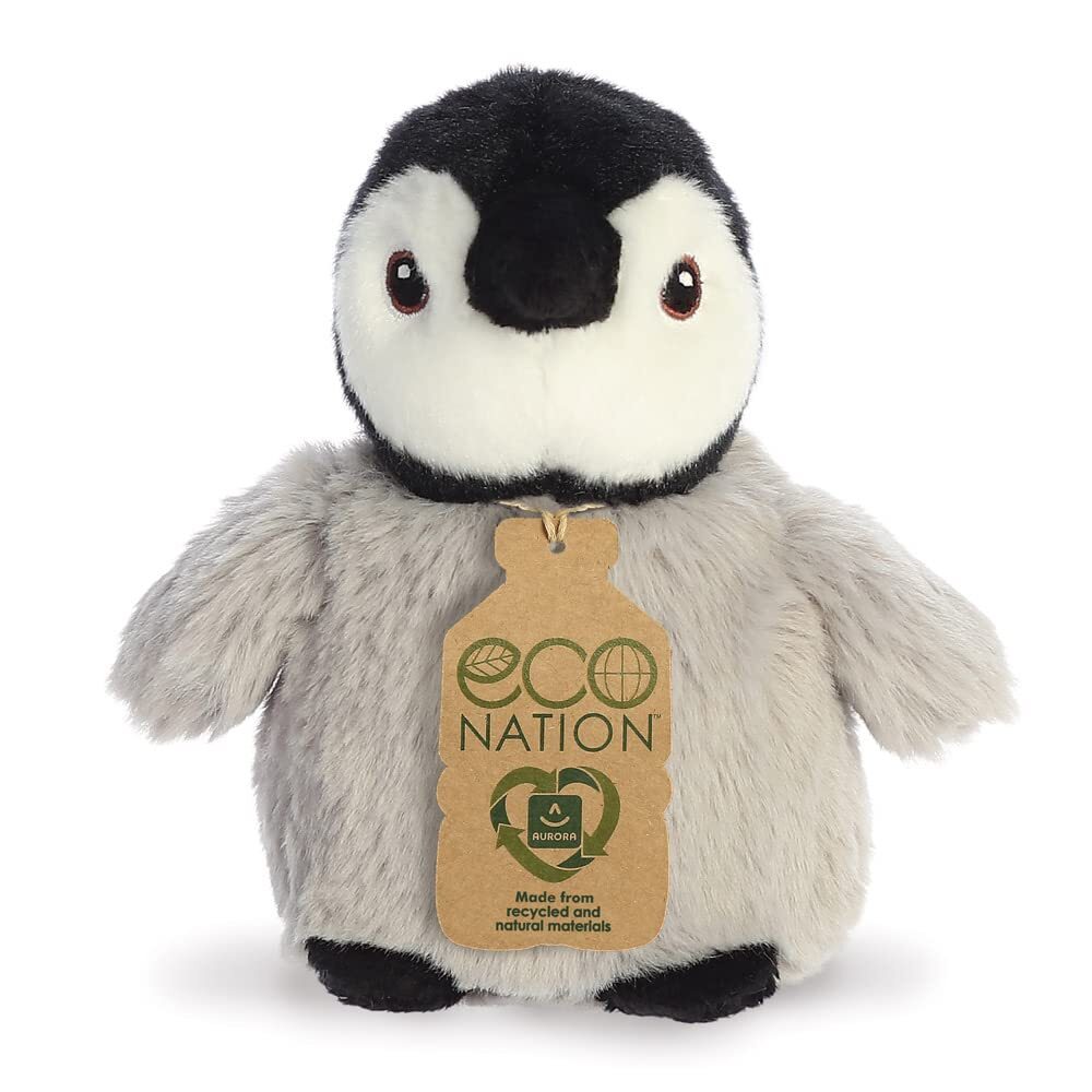 Aurora, Eco Nation 35083 - Mini pinguino, 13 cm, colore: Grigio