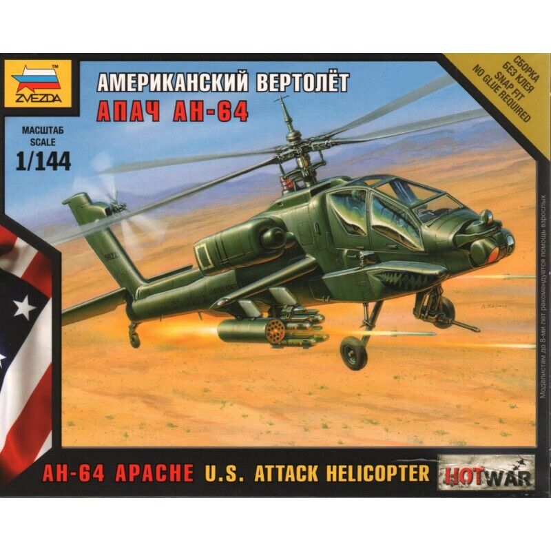 1:144 Zvezda Apache Helicopter Kit Z7408 Modellino