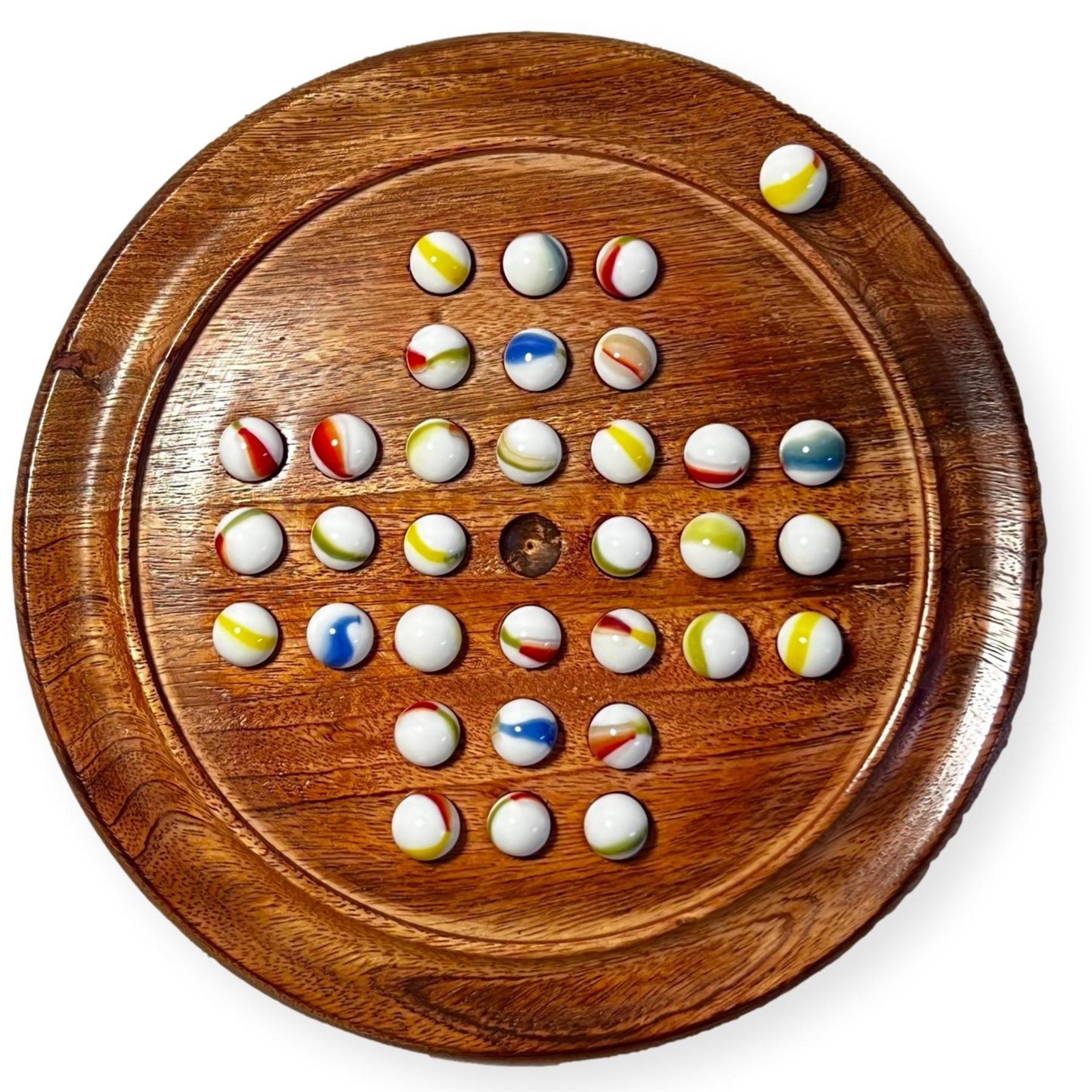 22cm diameter wooden solitaire board game with old glory marbles