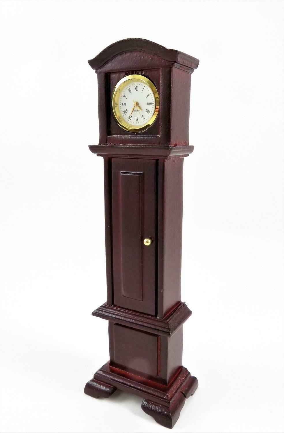 Casa Delle Bambole Funzionante Orologio a Pendolo Mogano Miniatura Sala Mobili