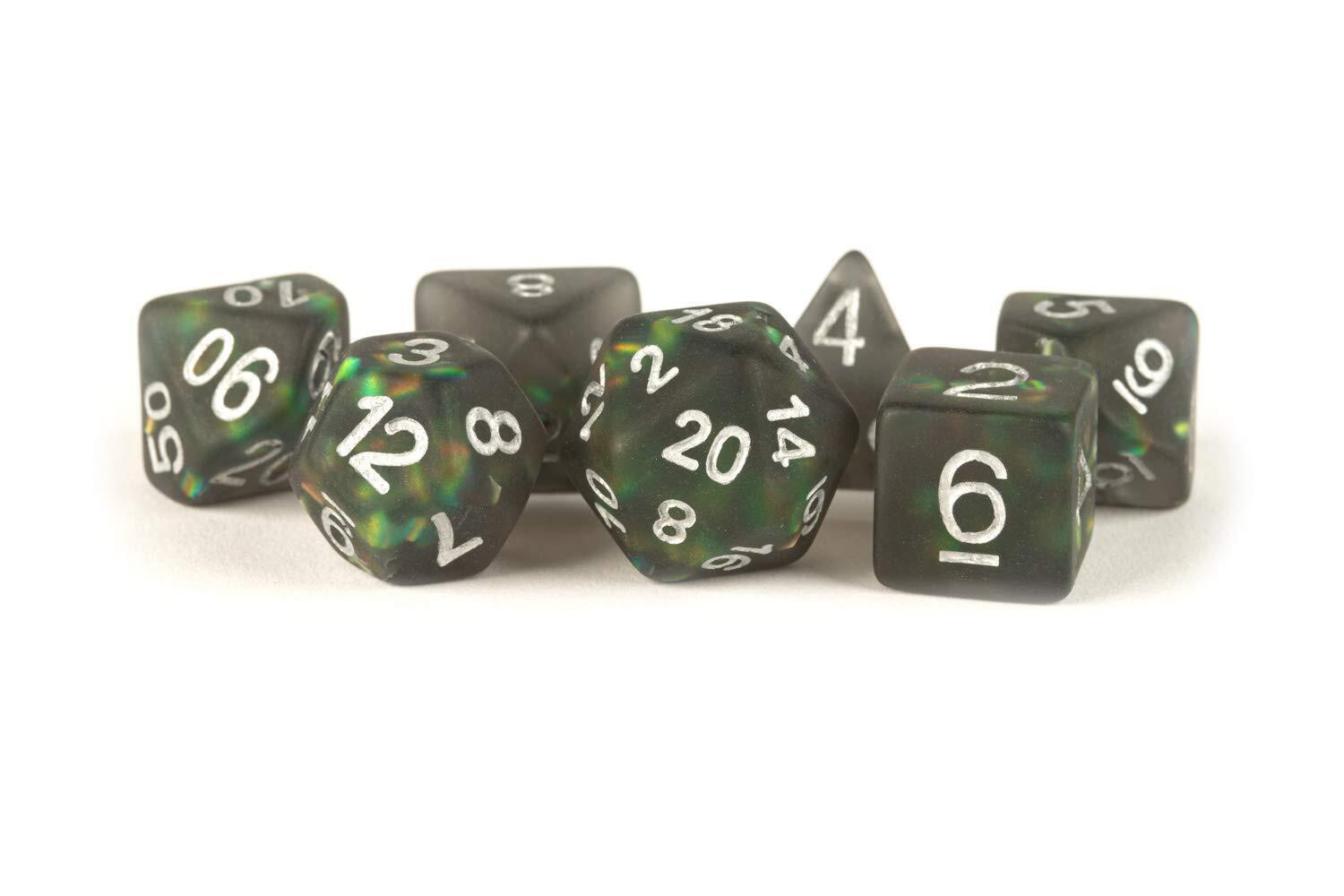 ICY Opal 16mm Resin Poly Dice Set: Black with Silver Numbers