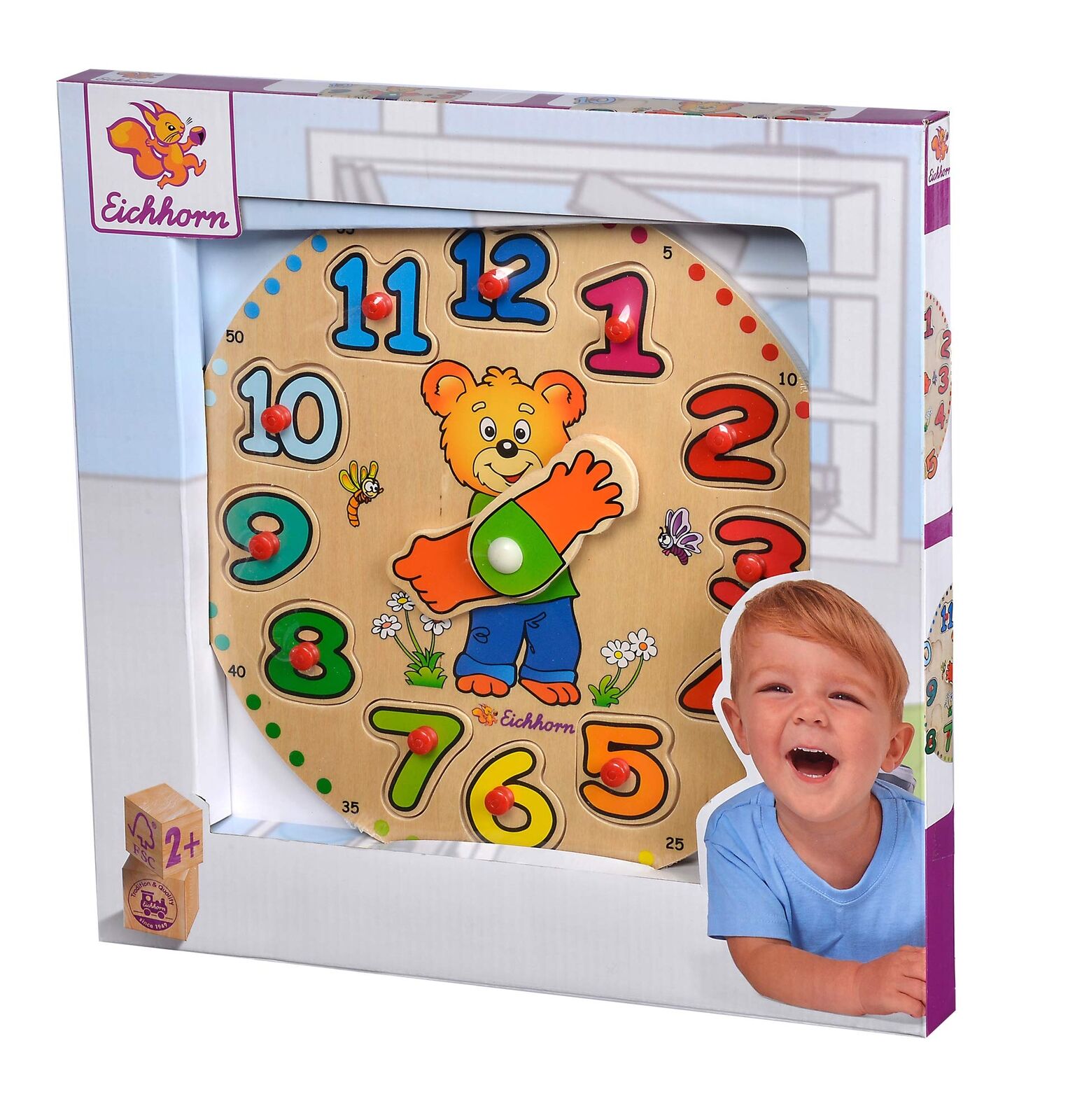 Eichhorn Wooden Teaching Clock (13-Piece, Multi-Colour)