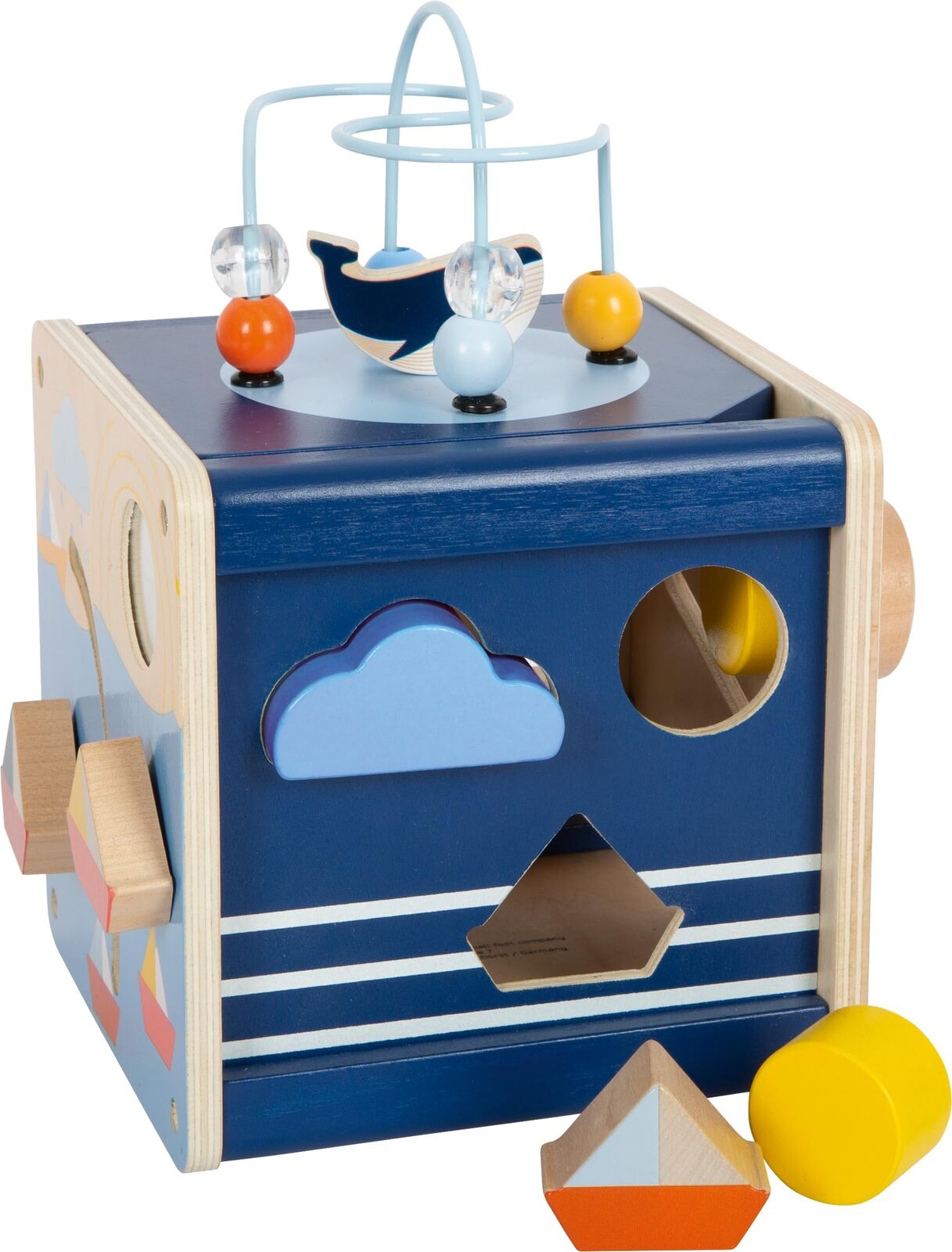 small foot Big Ocean Activity Cube Made of Wood, Maritime Motor Toy for Toddlers
