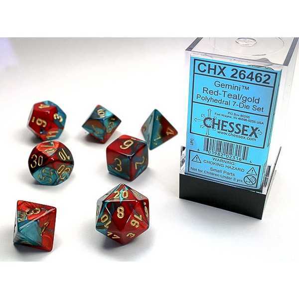 Polyhedral Dice: Gemini - Red-Teal with Gold (7)
