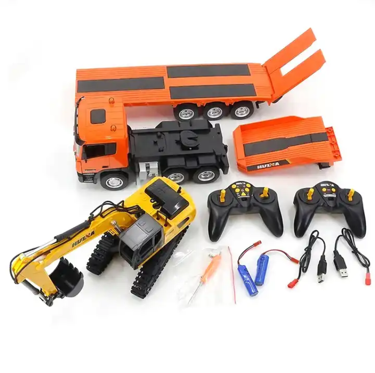Huina 1319 Set Camion Pianale Ribassato + Escavatore Radiocomandati Scala 1:24