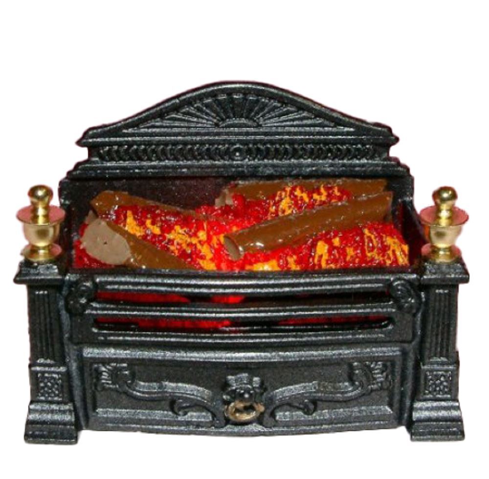 Bambole Casa Vittoriano Brillante Log Fuoco Grata Miniatura Accessori 12V