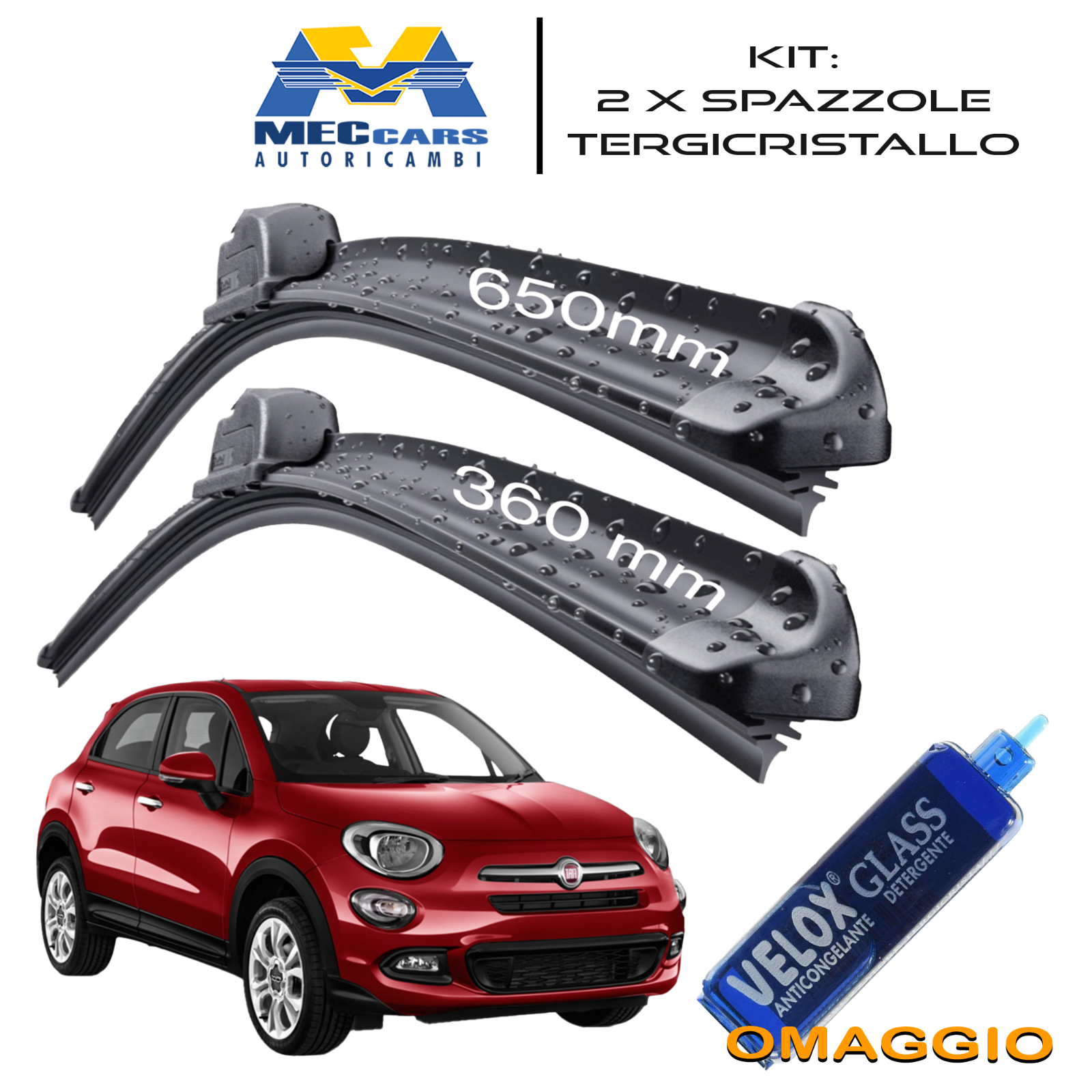 KIT 2 Spazzole Tergicristallo Anteriori FIAT 500X dal 2014 FLAT [ 65 + 36 ] cm