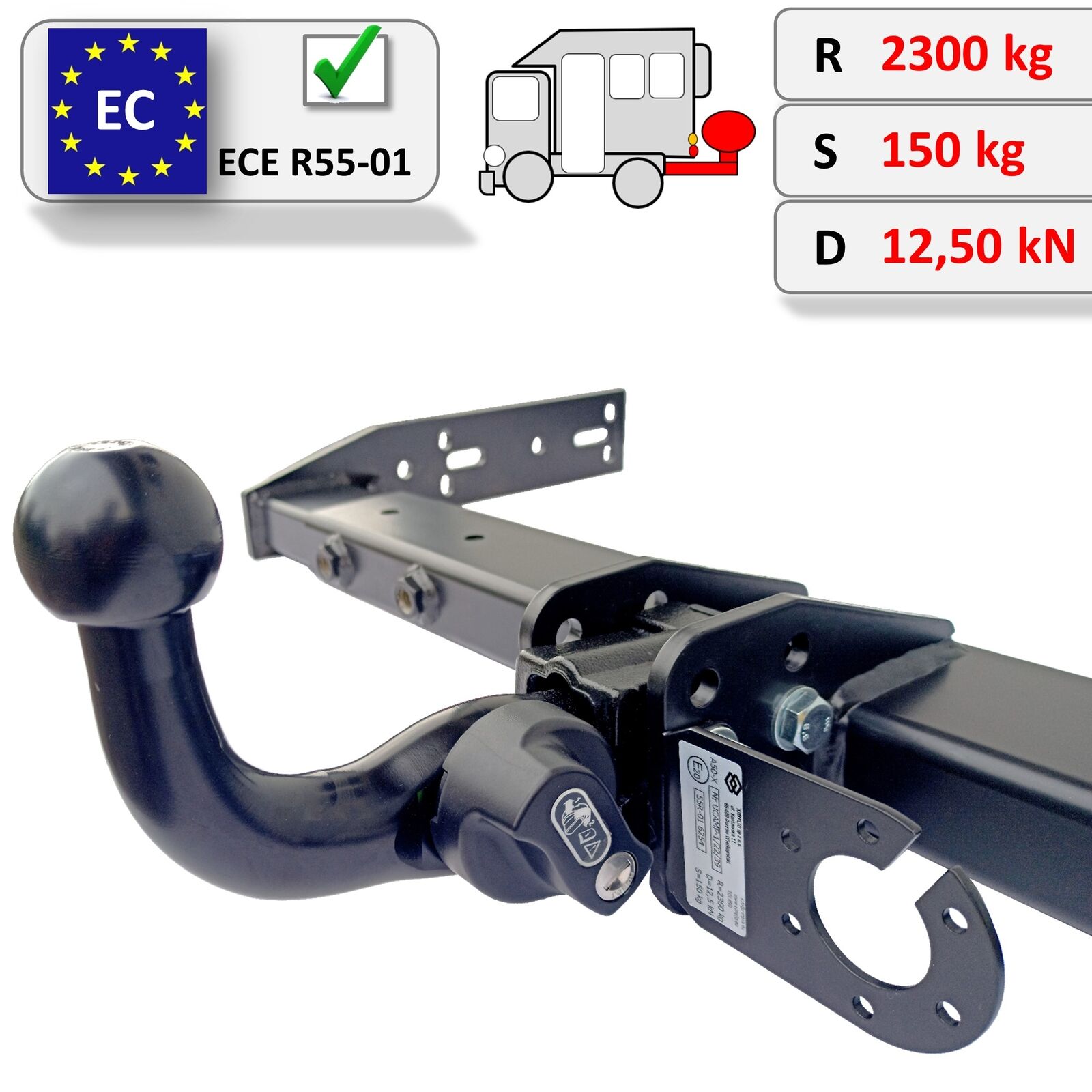Gancio traino estraibile regolabile per camper per Fiat Ducato Elnagh Duke 96-06