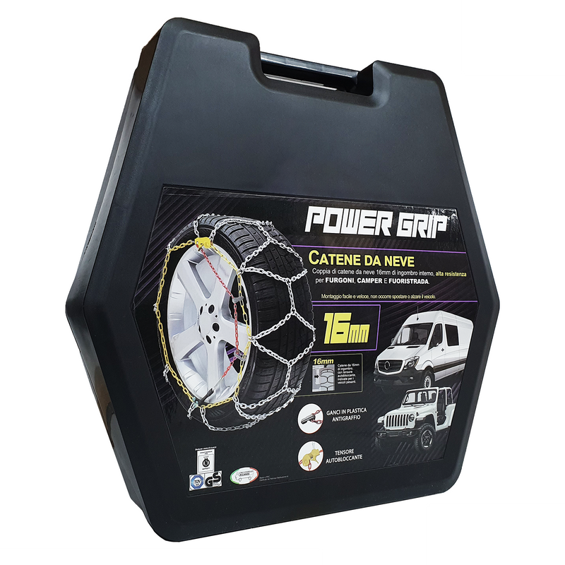 Catene da Neve 16mm Power Grip Omologate Certificate Taglia 245 gomme 245/45r19