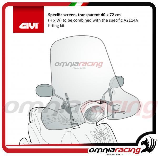 GIVI Specific screen, trasparent 40 x 72 cm for Yamaha D'elight 114 13 > 16