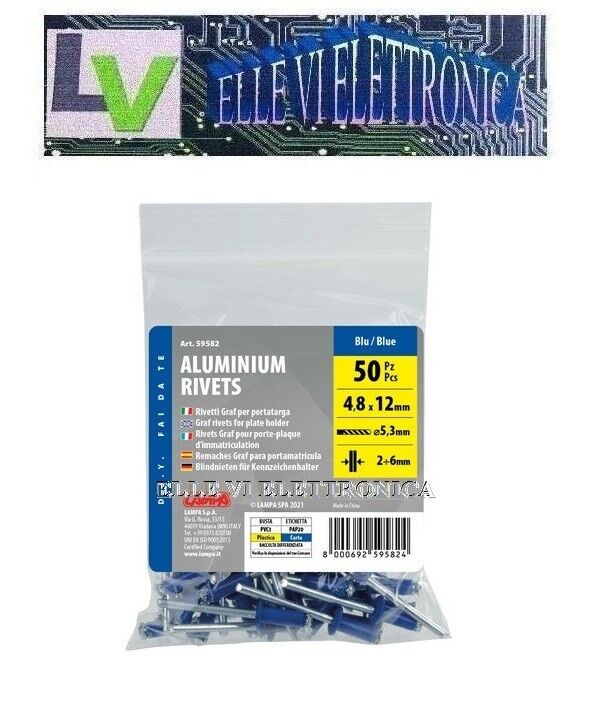 59582 LAMPA Rivetti Targa GRAF BLU 50 Pz Kit Fissaggio PortaTarga Auto Clip