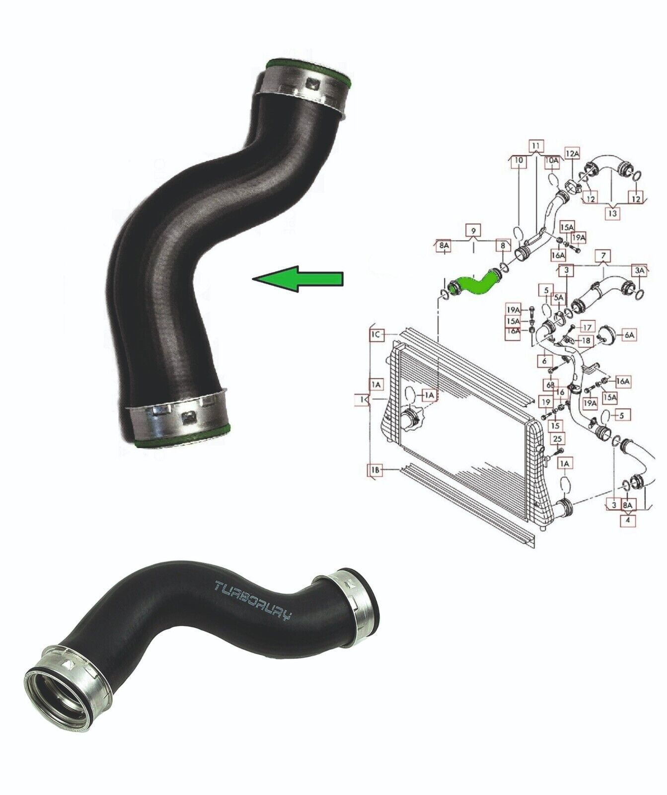 MANICOTTO INFERIORE DX INTERCOOLER  AUDI A3 - GOLF V  PASSAT TOURAN 1.9 TDI