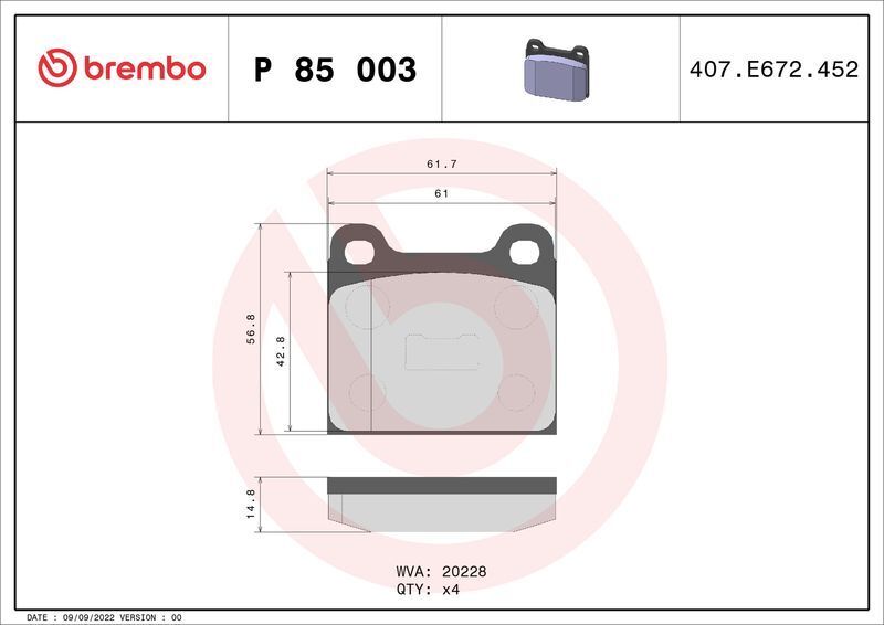 BREMBO P85003 Kit pastiglie freno per VW DERBY (86), DERBY (86C, 80), GOLF I (17