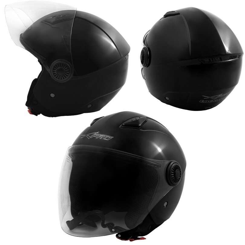Open Face Jet Helmet Lid Motorbike Scooter Quad Long Visor Black L