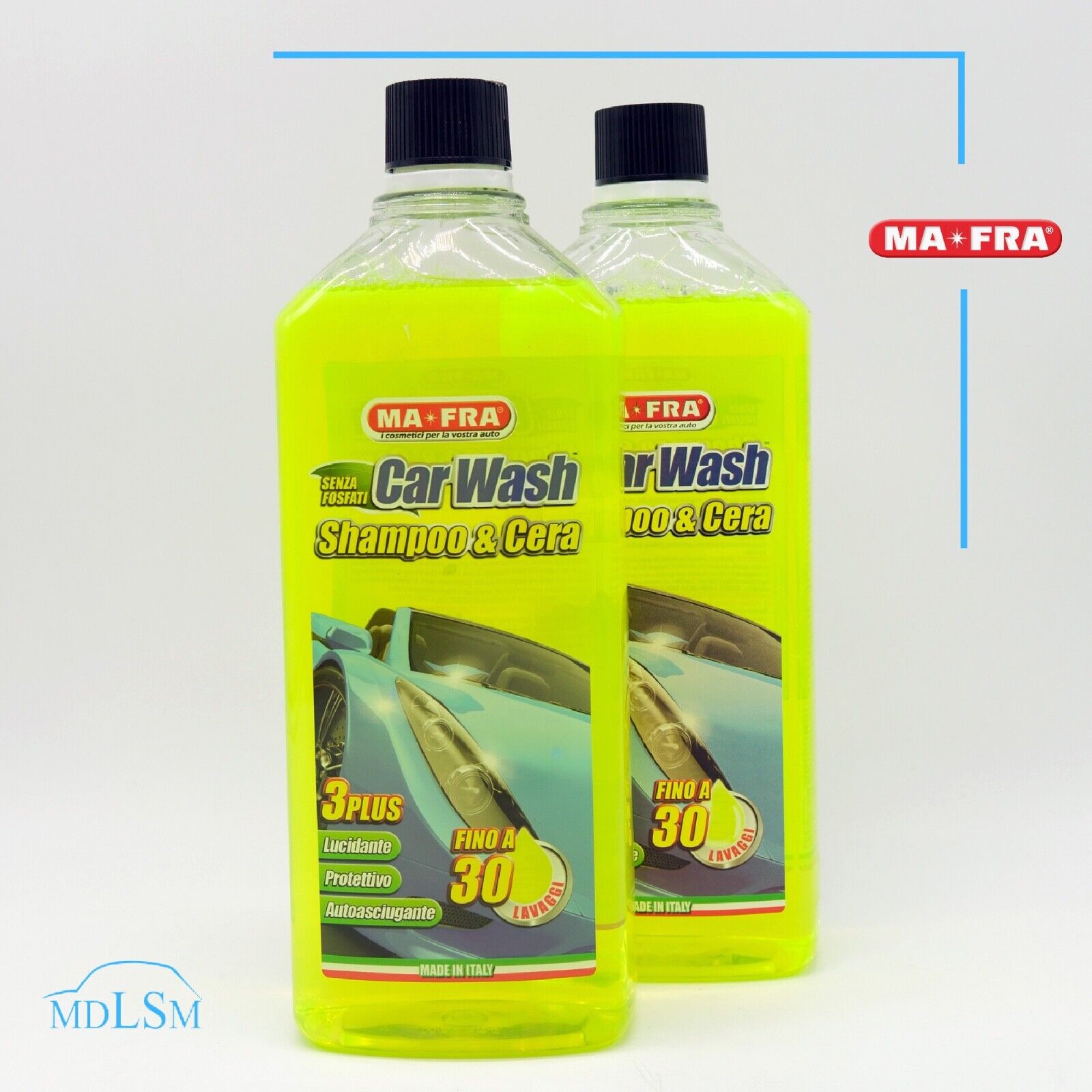 MAFRA CAR WASH SHAMPOO E CERA 1L LUCIDANTE PROTETTIVO AUTOASCIUGANTE "H0930" X2