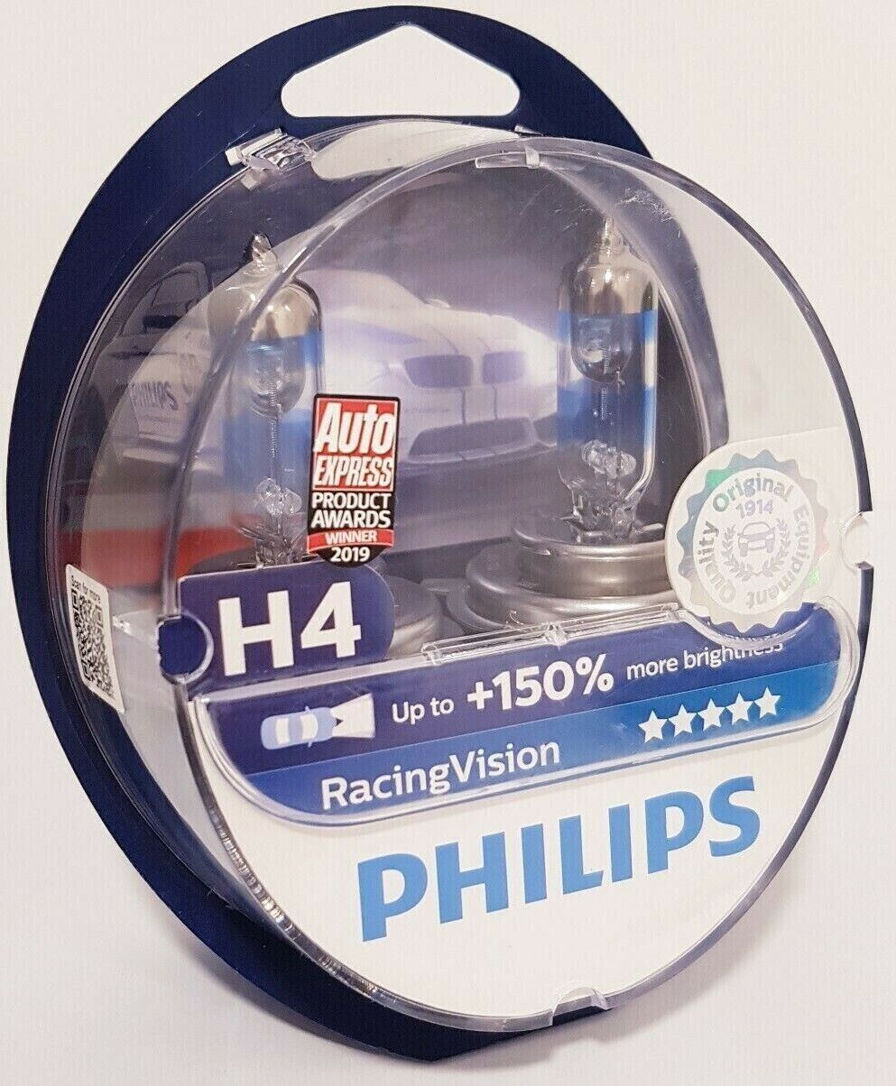 COPPIA LAMPADINA AUTO PHILIPS H4 RACING VISION +150% 12V 60/55W