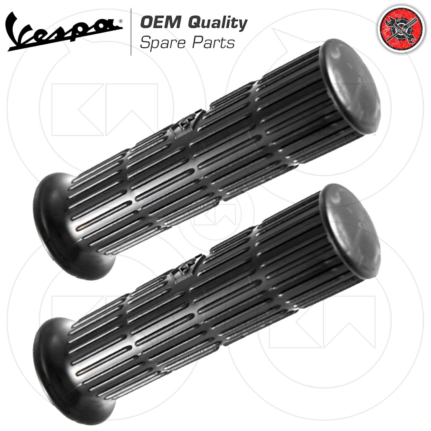 COPPIA MANOPOLE NERE LOGO PIAGGIO TIPO ORIGINALI VESPA PX 125 150 200 1980 1981