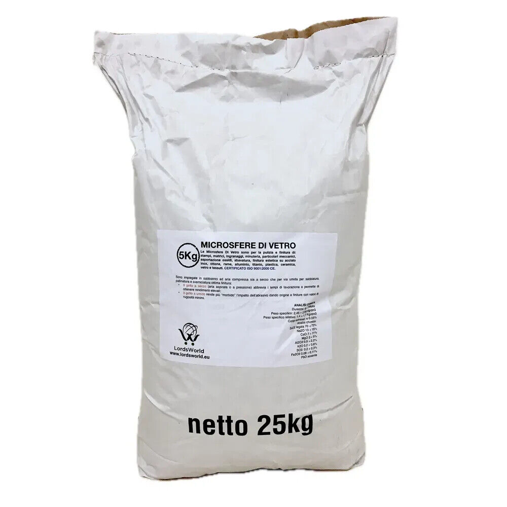 150 _ 250 Micron - 25 Kg Microsfere di vetro - Sabbia abrasiva per sabbiatura
