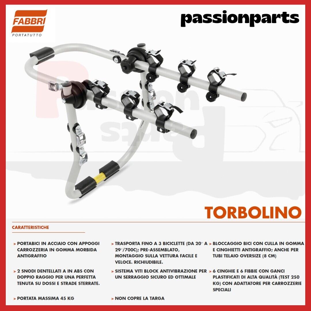 PORTABICI POSTERIORE DA PORTELLONE FABBRI TORBOLINO PER 3 BICI IN ACCIAIO