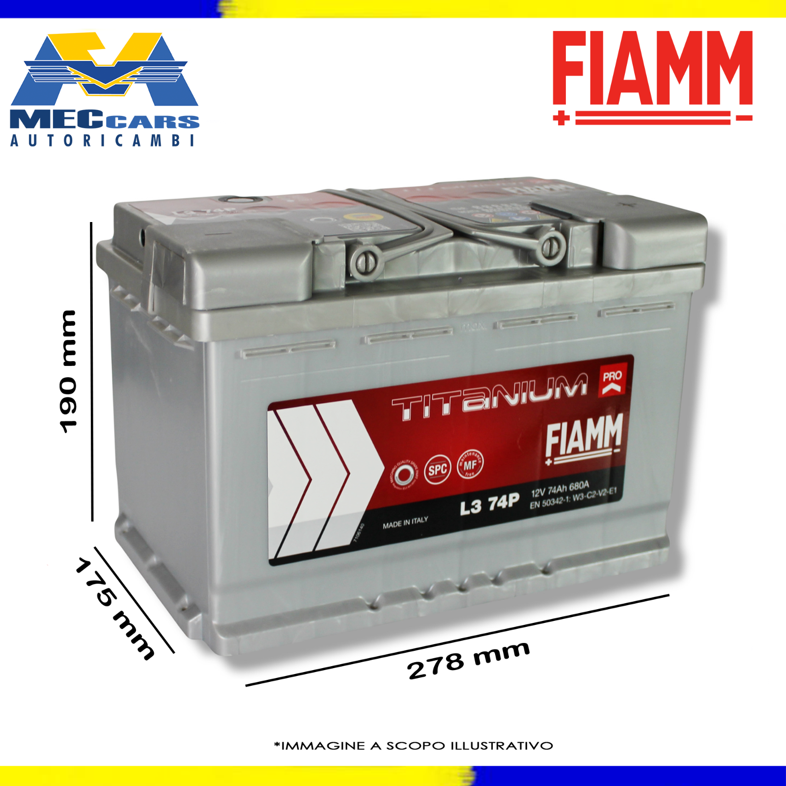 FIAMM BATTERIA TITANIUM 12V 74AH 680A L374P 7905154 278x175x190 mm
