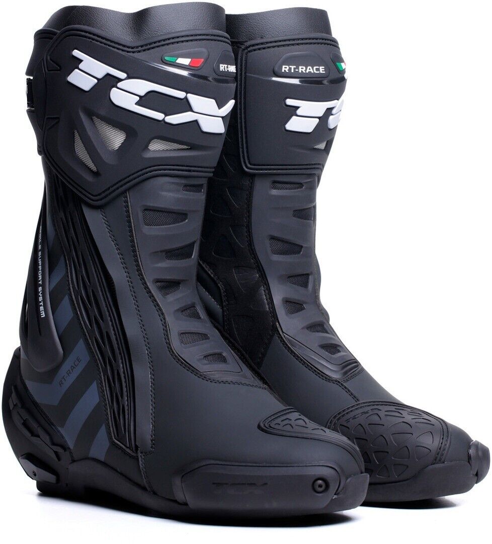 STIVALI BOOTS MOTO RACING TCX RT-RACE BLACK DARK GREY TCS TORSION CONTROL TG 45